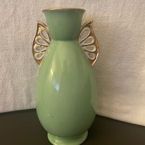 Artisan Green Vase with Gold Detailing